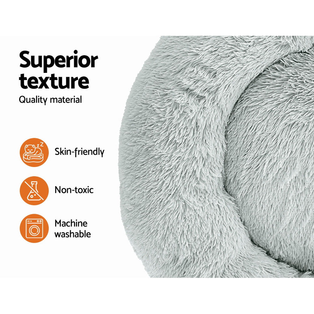Plush Calming Pet Bed - Large Light Grey - Suits Pets up to 25kg