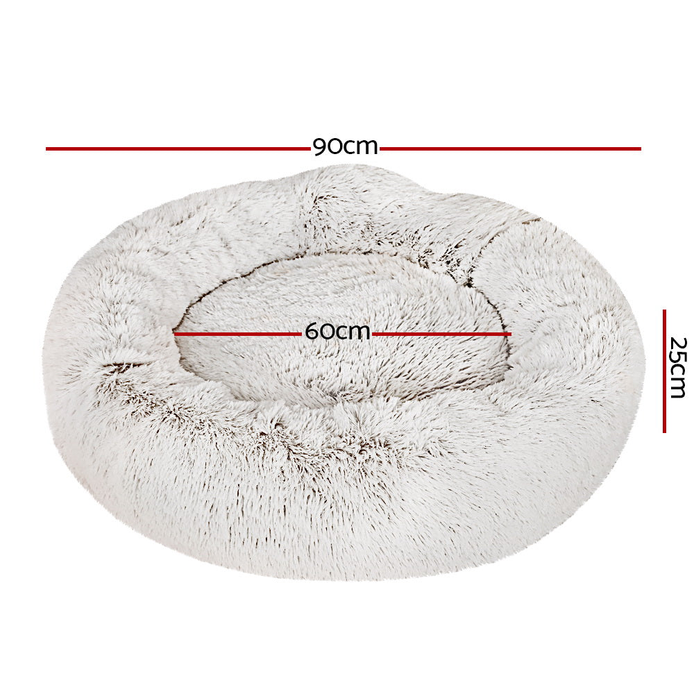 Plush Calming Pet Bed - Large White & Brown - Suits Pets up to 25kg