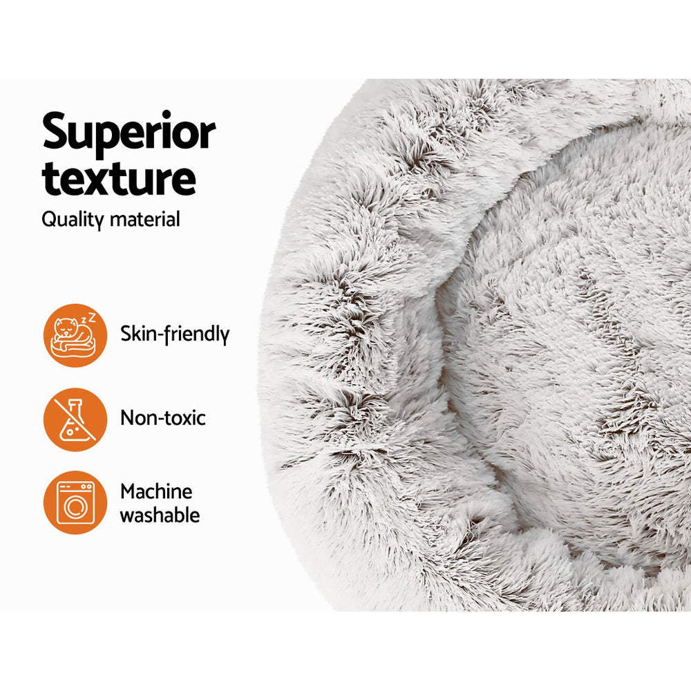 Plush Calming Pet Bed - Large White & Brown - Suits Pets up to 25kg