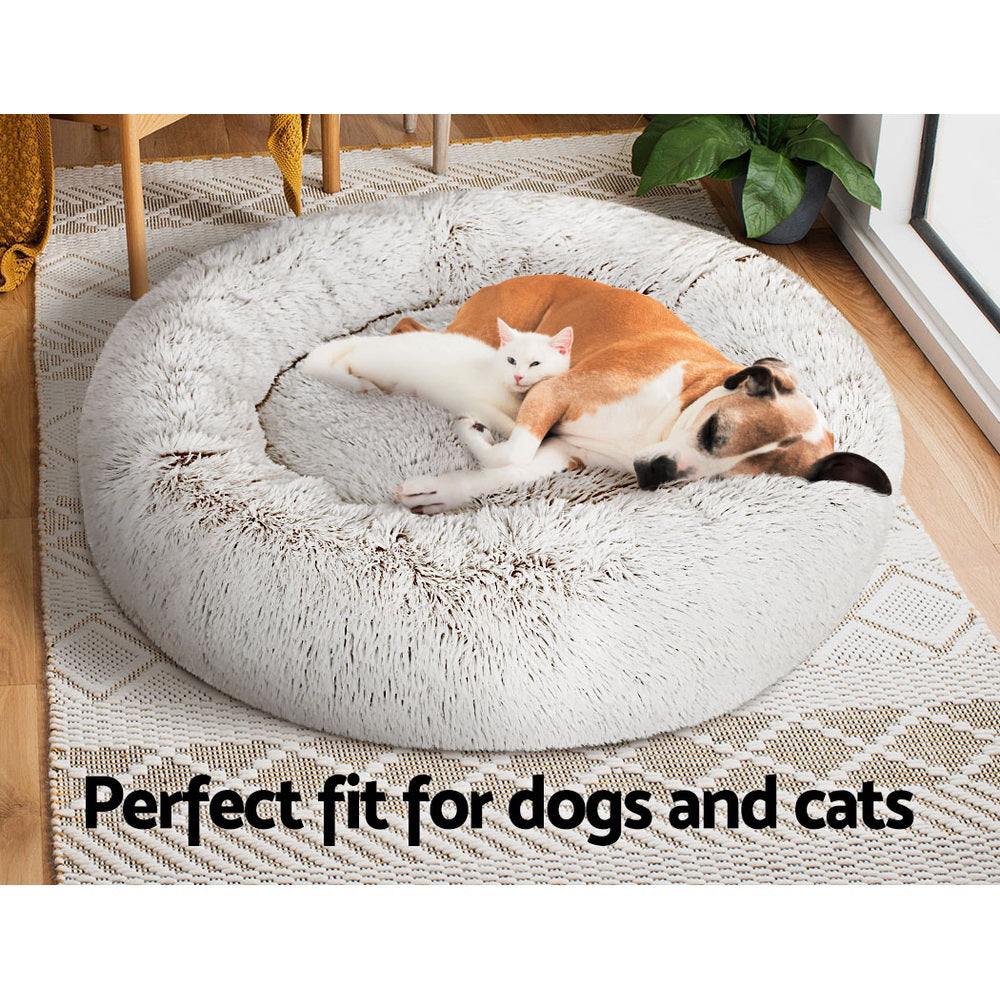 Plush Calming Pet Bed - Large White & Brown - Suits Pets up to 25kg