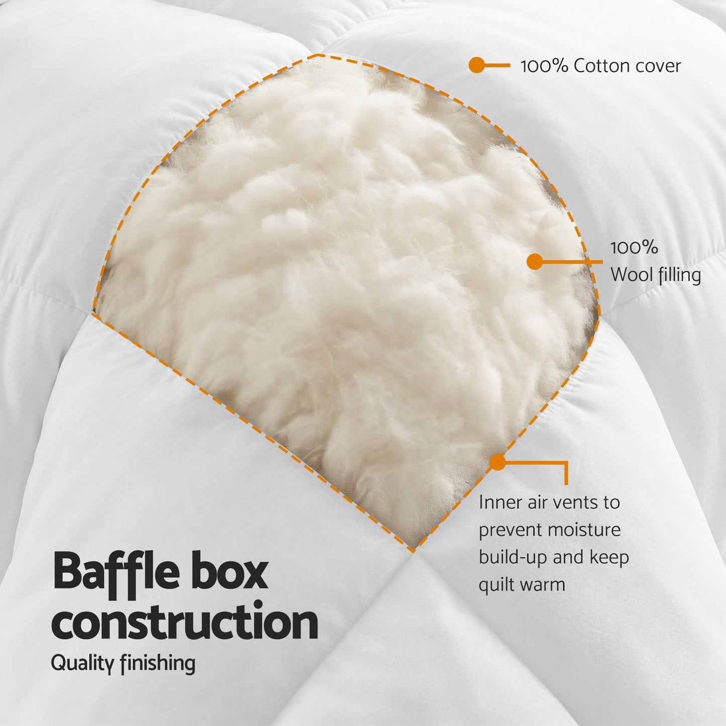 100% Extra Thick Wool Quilt 800GSM - Double