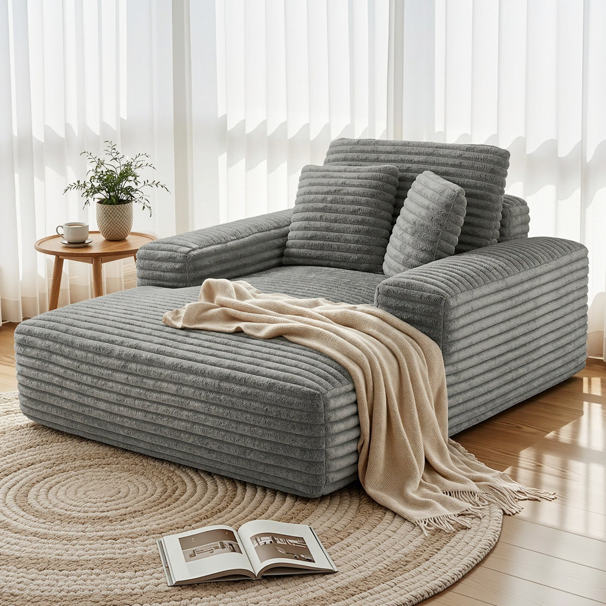 Faux Fur Sofa Bed | Lounge Recliner Chair with Pocket Springs – Grey