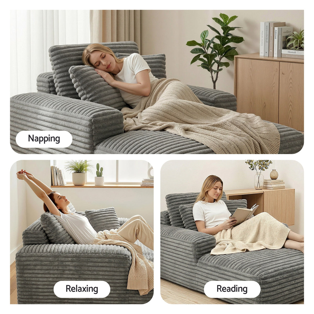 Faux Fur Sofa Bed | Lounge Recliner Chair with Pocket Springs – Grey