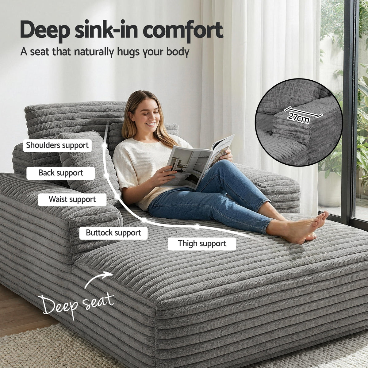 Faux Fur Sofa Bed | Lounge Recliner Chair with Pocket Springs – Grey