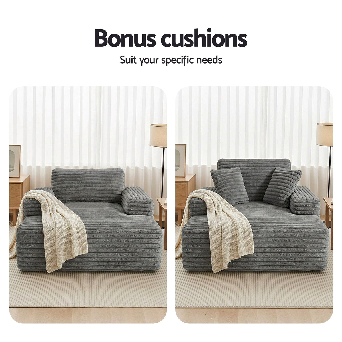Faux Fur Sofa Bed | Lounge Recliner Chair with Pocket Springs – Grey