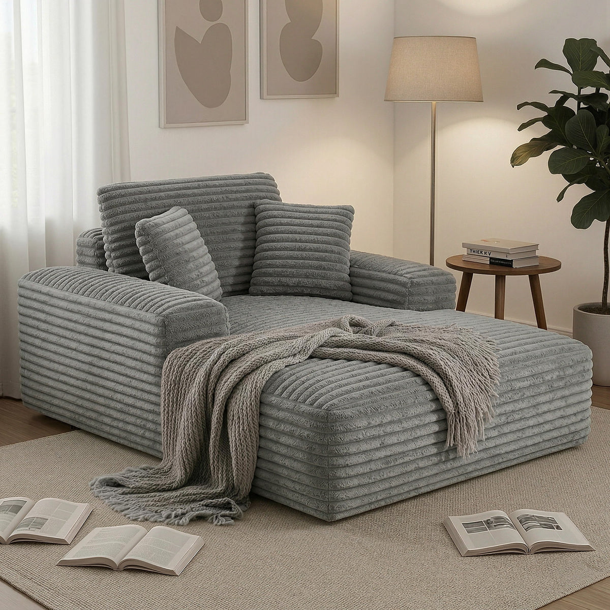 Faux Fur Sofa Bed | Lounge Recliner Chair with Pocket Springs – Grey