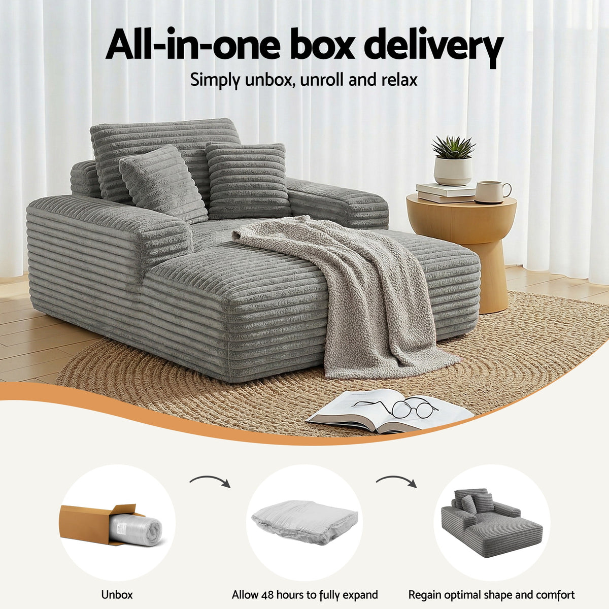 Faux Fur Sofa Bed | Lounge Recliner Chair with Pocket Springs – Grey