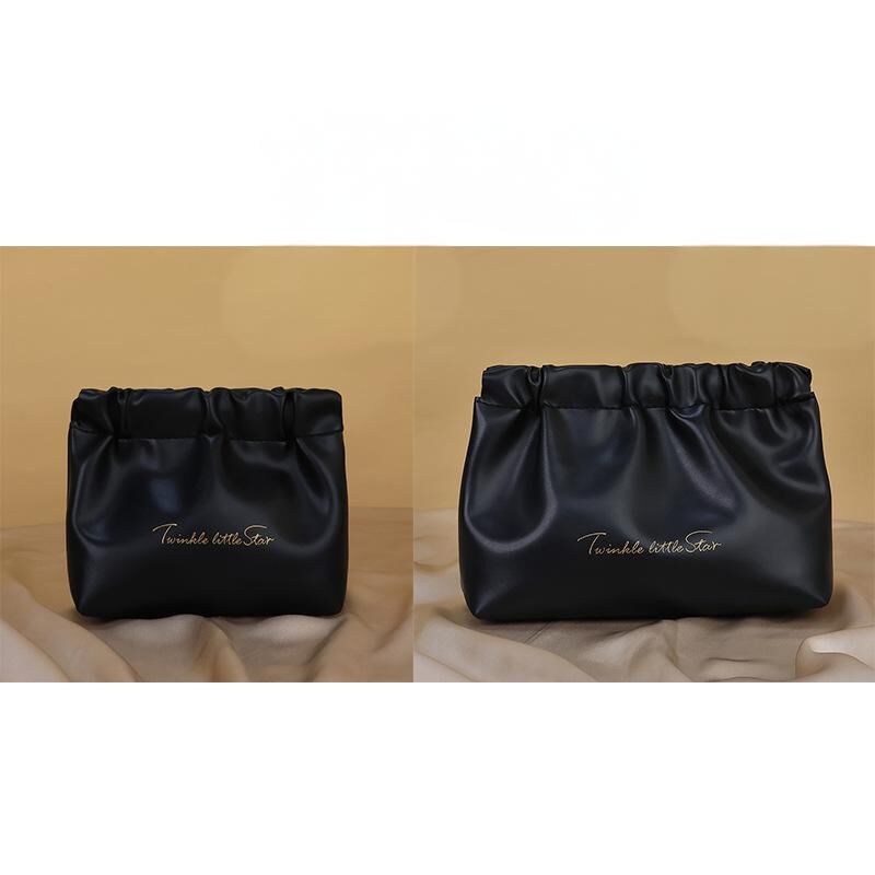 Leather Cosmetic Bag Set Big & Small Makeup Bag - Black