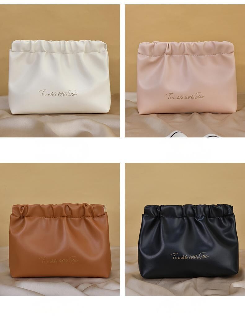 Leather Cosmetic Bag Set Big & Small Makeup Bag - Black