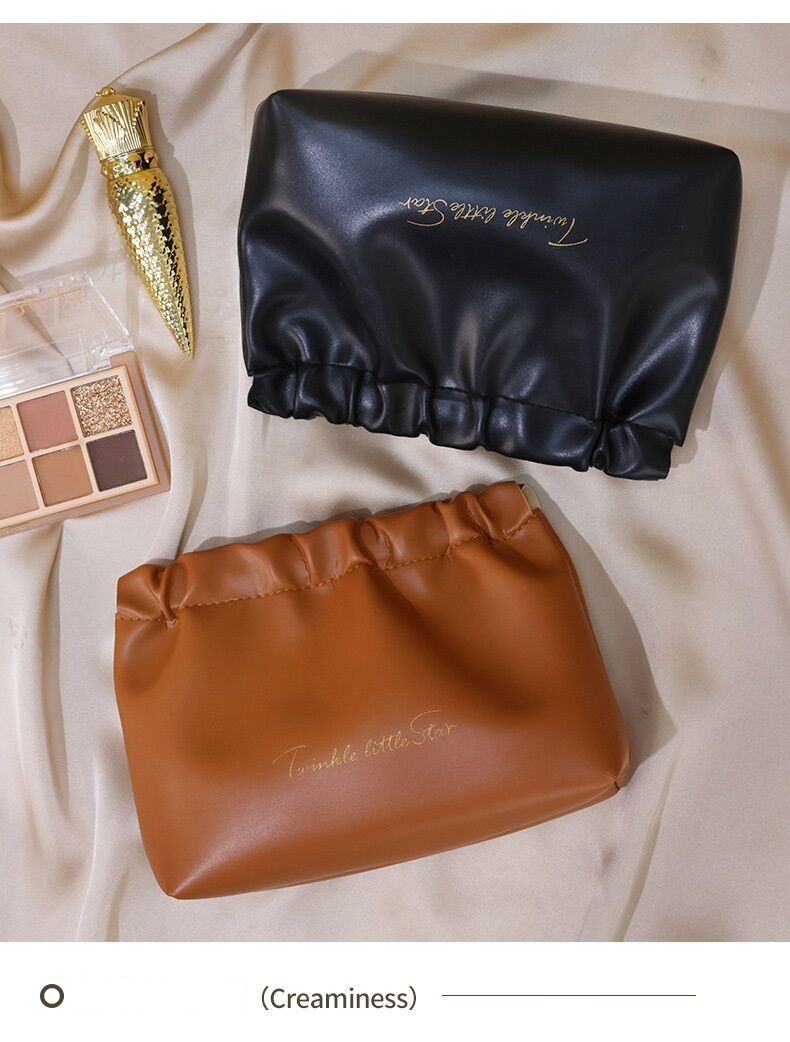 Leather Cosmetic Bag Set Big & Small Makeup Bag - Black