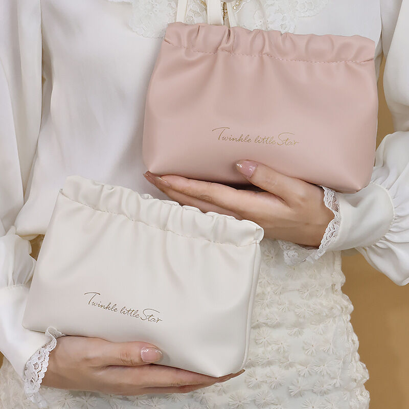 Leather Cosmetic Bag Set Big & Small Makeup Bag - Pink