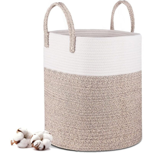Cotton Rope Storage Laundry Basket with Handles - Natural & White