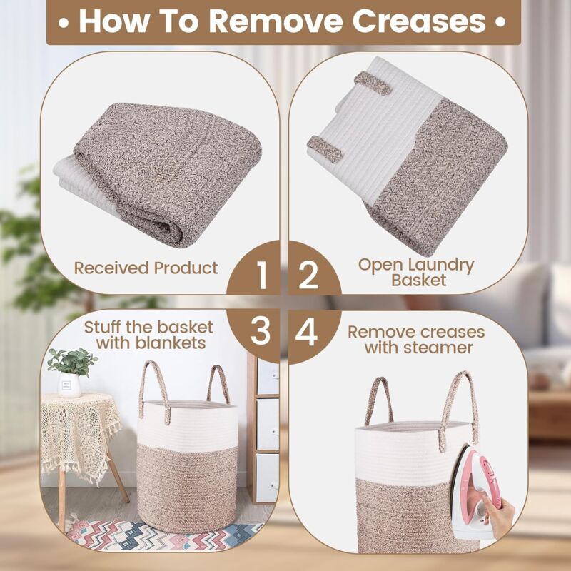 Cotton Rope Storage Laundry Basket with Handles - Natural & White