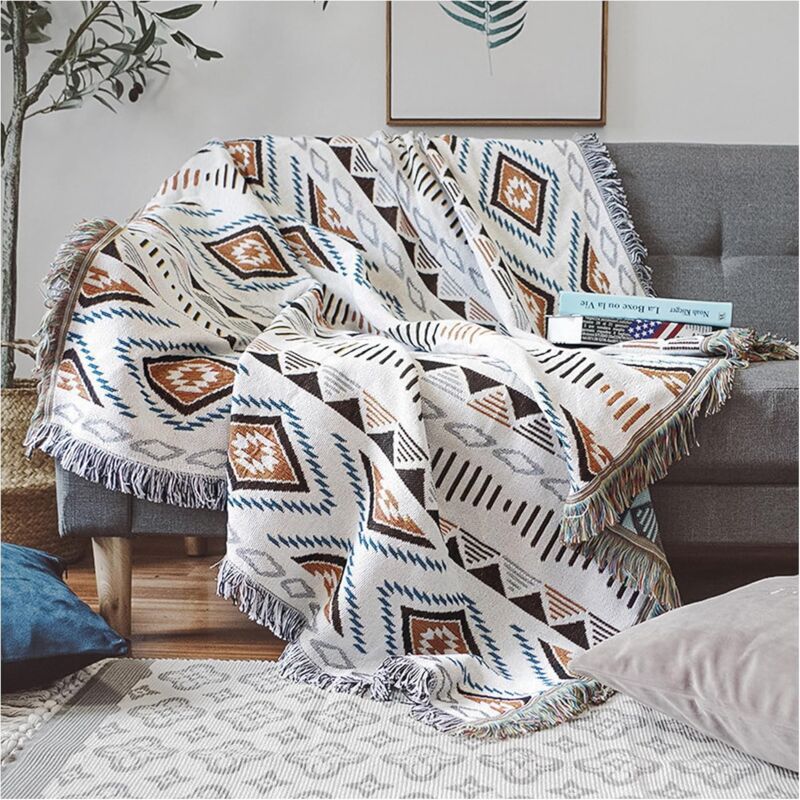 Aztec Style Fringed Throw Blanket