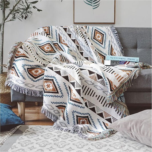 Aztec Style Fringed Throw Blanket