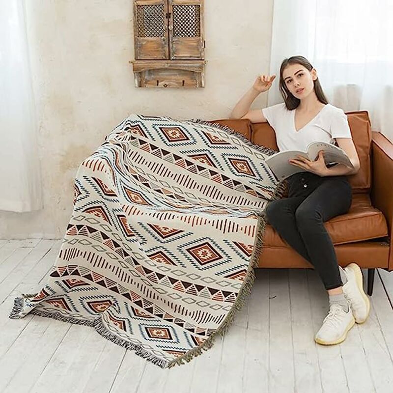 Aztec Style Fringed Throw Blanket