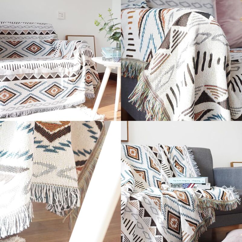 Aztec Style Fringed Throw Blanket
