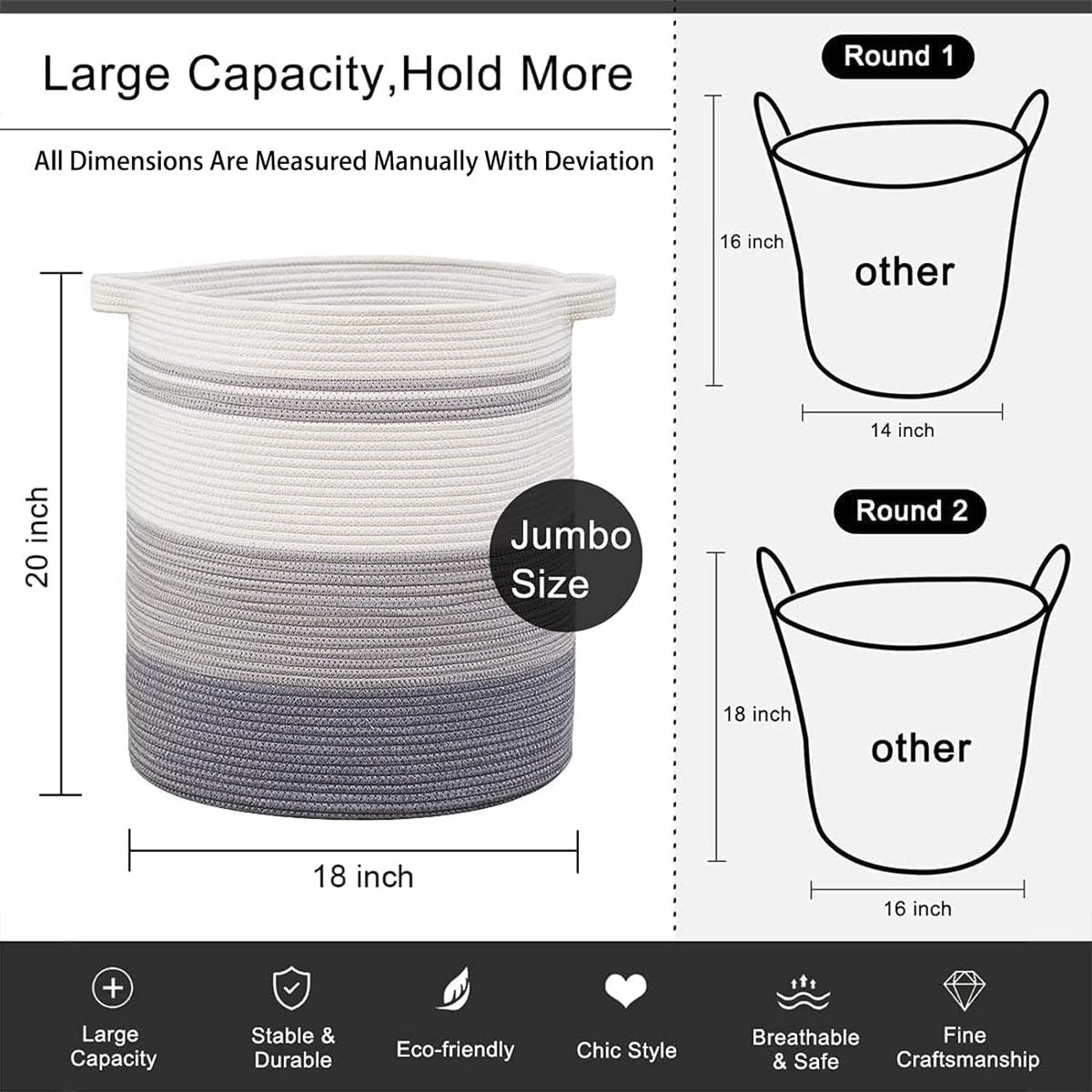 Woven storage basket - Grey & White