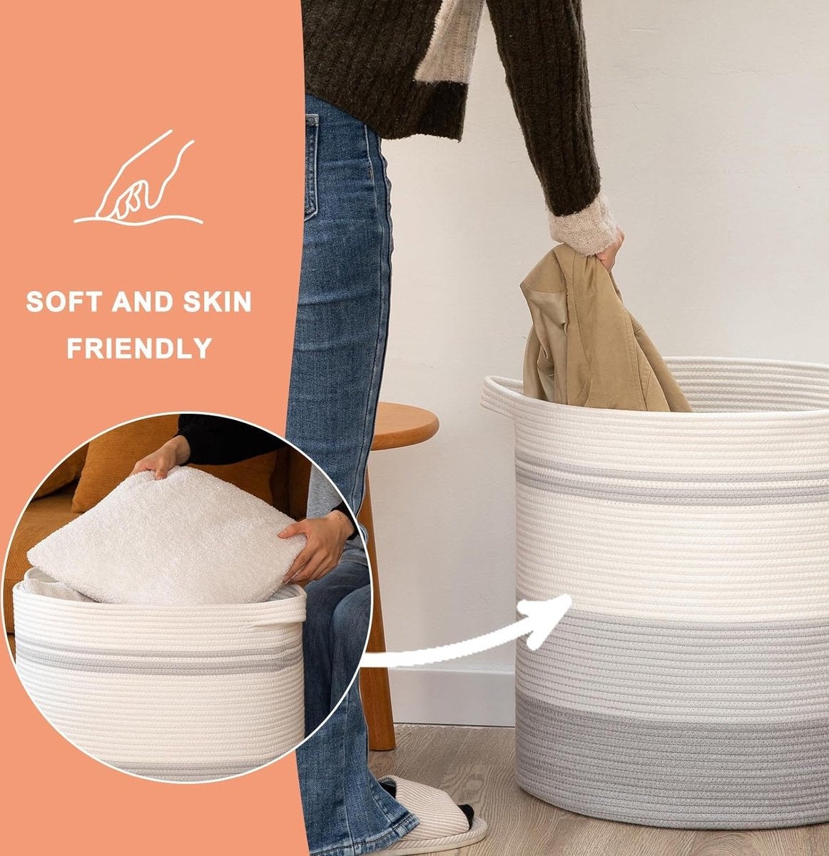Woven storage basket - Grey & White