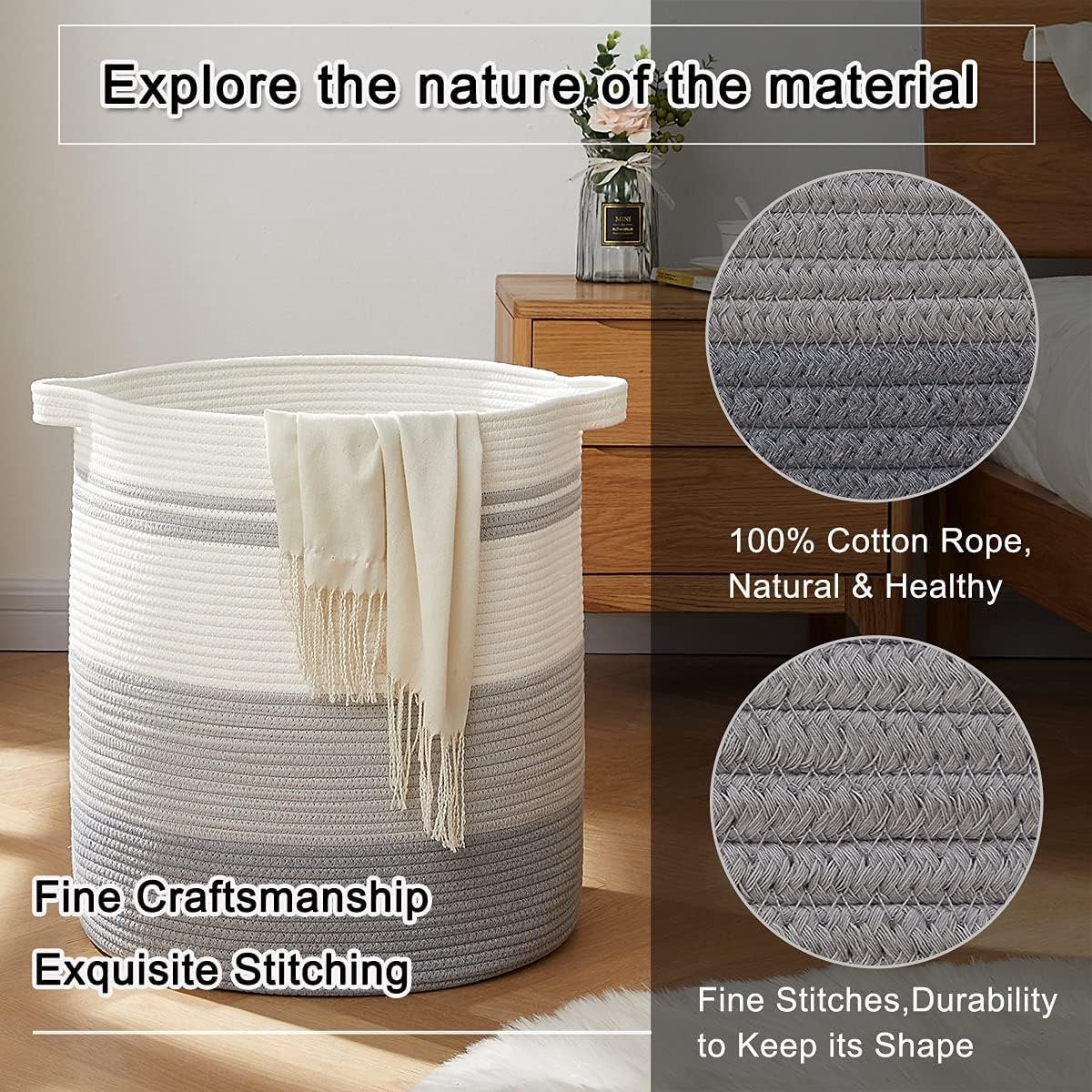 Woven storage basket - Grey & White