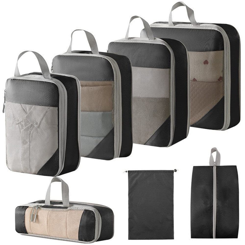 7-Piece Lightweight Compression Bags for Suitcase & Backpack - Black