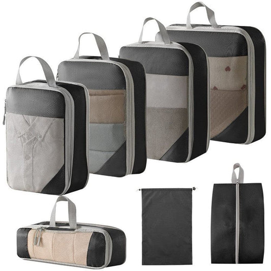 7-Piece Lightweight Compression Bags for Suitcase & Backpack - Black