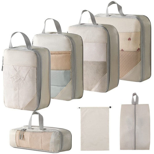 7-Piece Lightweight Travel Compression Bags for Suitcase & Backpack - Beige