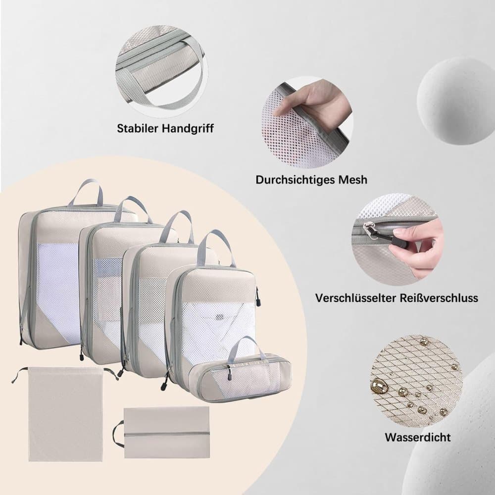 7-Piece Lightweight Travel Compression Bags for Suitcase & Backpack - Beige