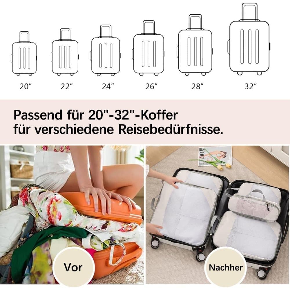 7-Piece Lightweight Travel Compression Bags for Suitcase & Backpack - Beige