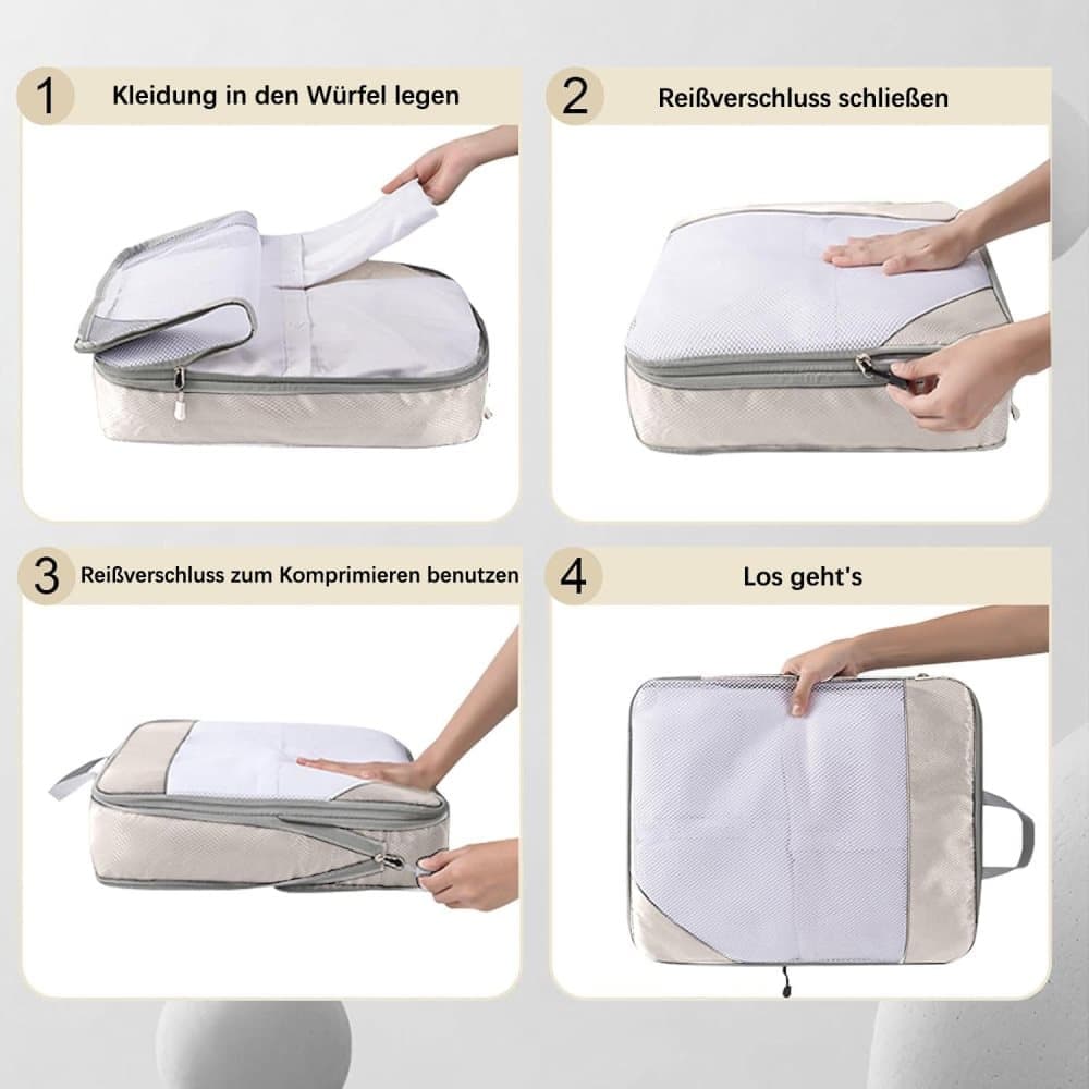 7-Piece Lightweight Travel Compression Bags for Suitcase & Backpack - Beige