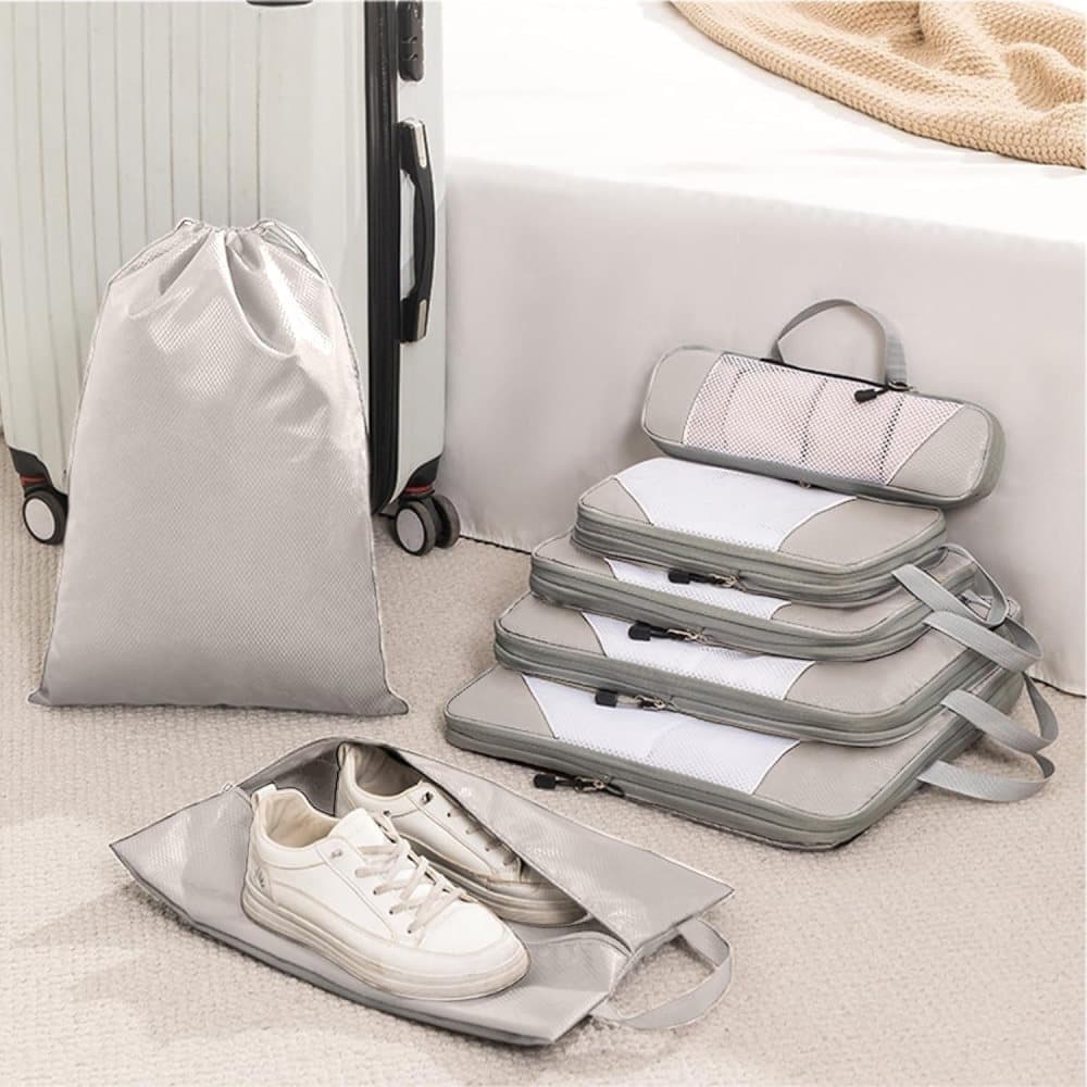 7-Piece Lightweight Travel Compression Bags for Suitcase & Backpack - Beige