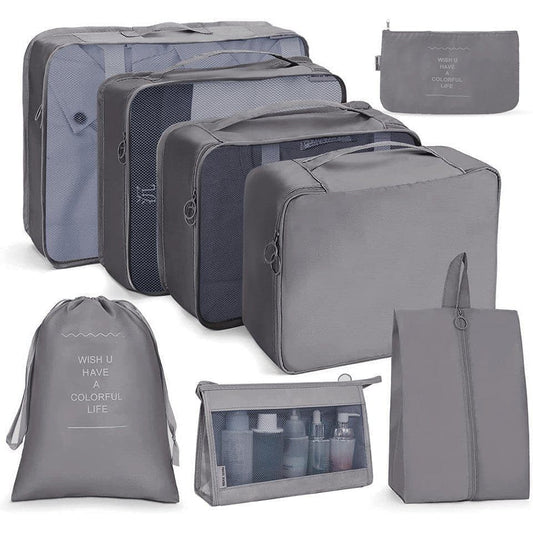 8-Piece Lightweight Water Resistant Travel Organizer for Bags, Gray
