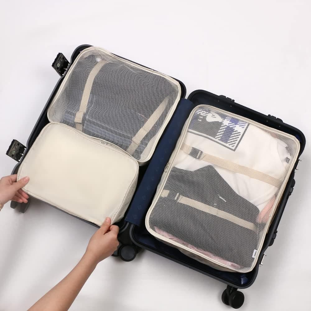 8-Piece Lightweight Water Resistant Travel Organizer for Bags, Beige