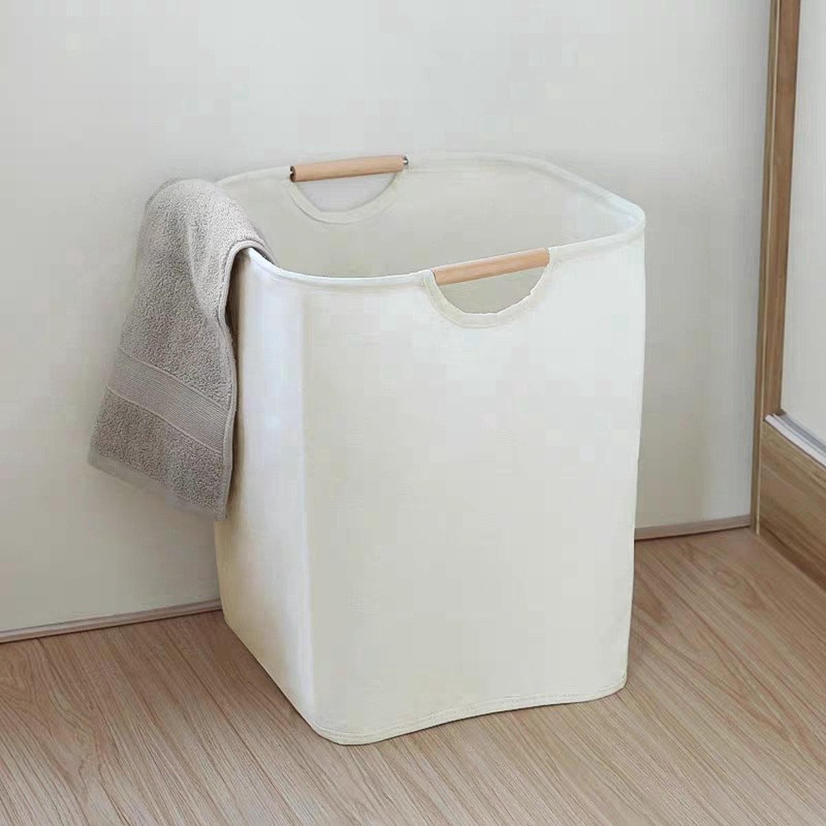 Minimalist Cotton Laundry Basket with Handles - Natural