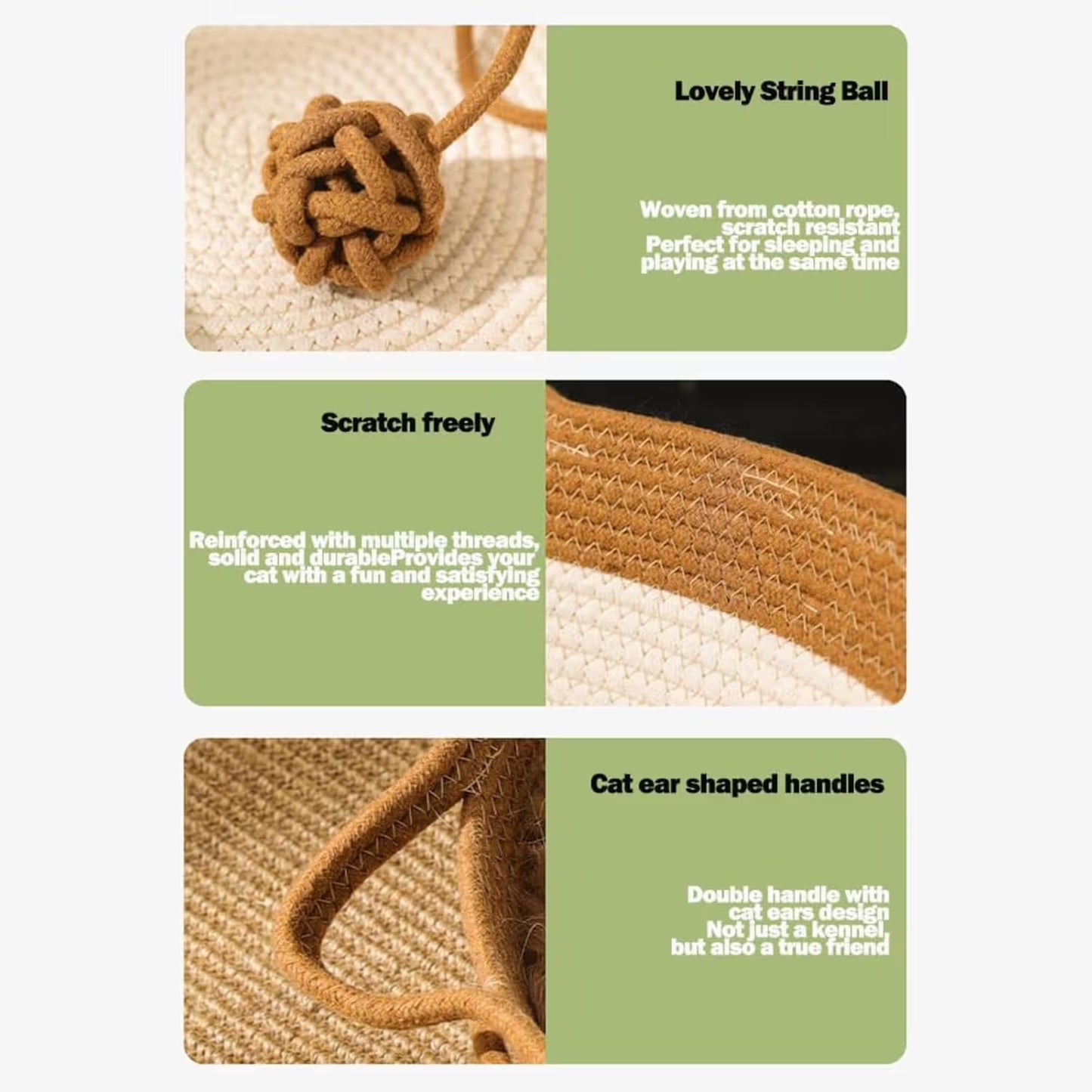 Handwoven Cotton Rope Pet Basket with Teasing Ball - Natural & Brown