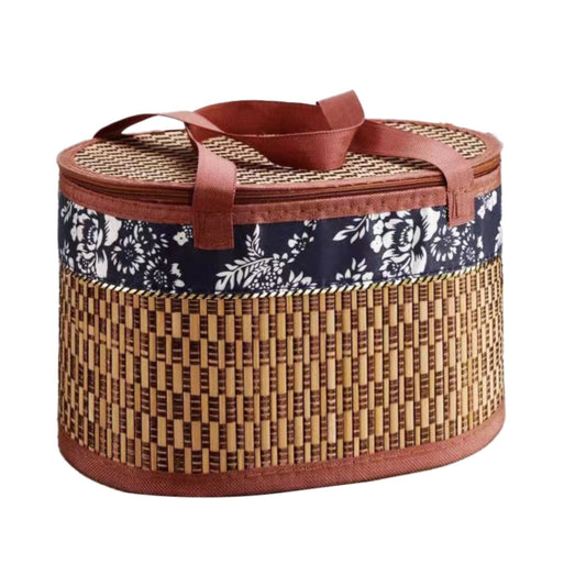 Woven Rattan Wicker Picnic Basket with Double Handles Vintage Hyacinth - Medium - Brown