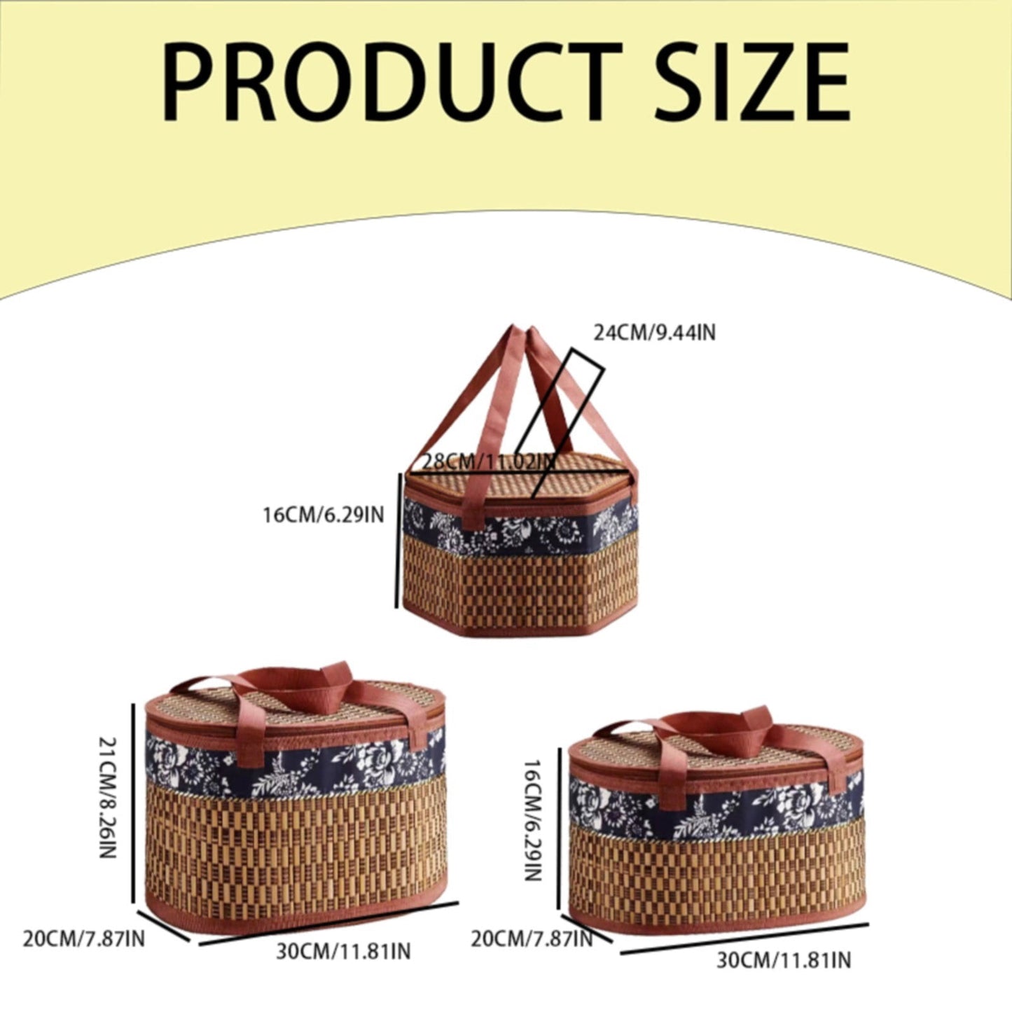 Woven Rattan Wicker Picnic Basket with Double Handles Vintage Hyacinth - Medium - Brown