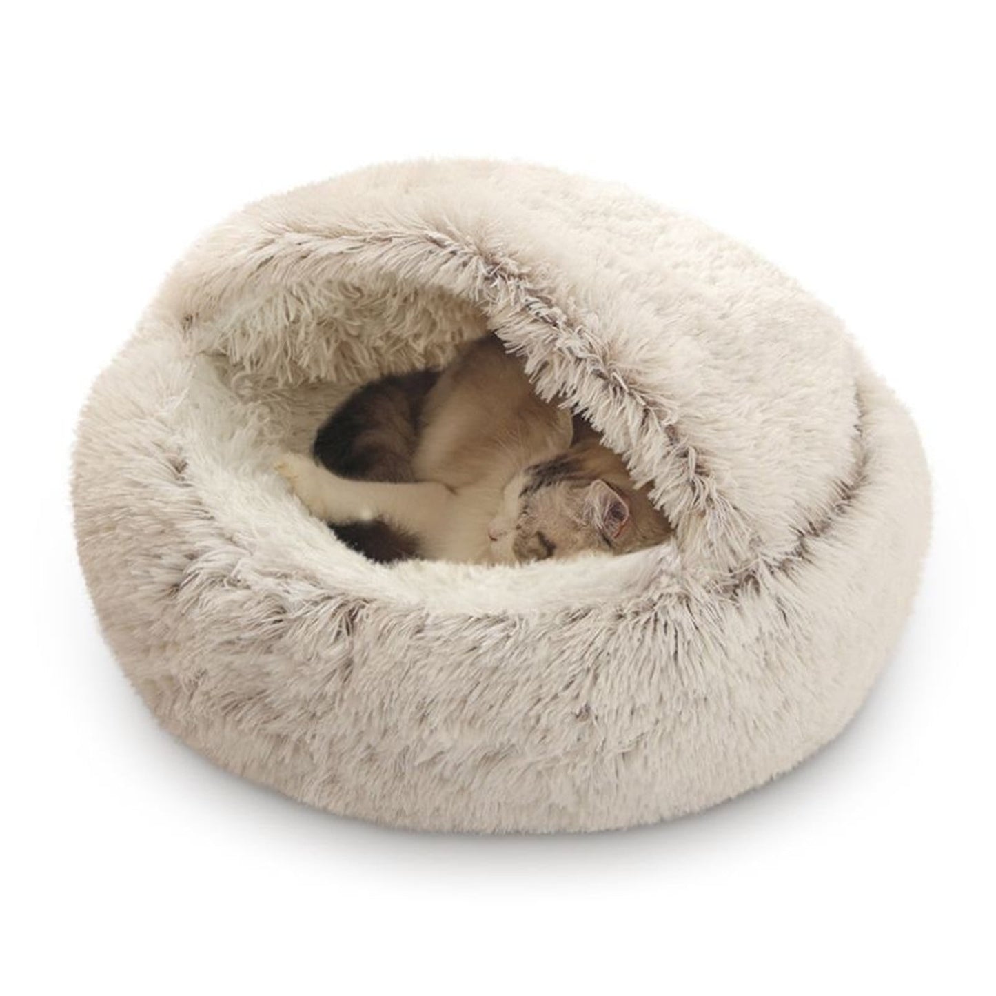 Plush Hooded Pet Bed Cave - Waterproof Base EX Small Coffee