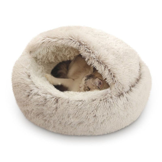Plush Hooded Pet Bed Cave - Waterproof Base EX Small Coffee