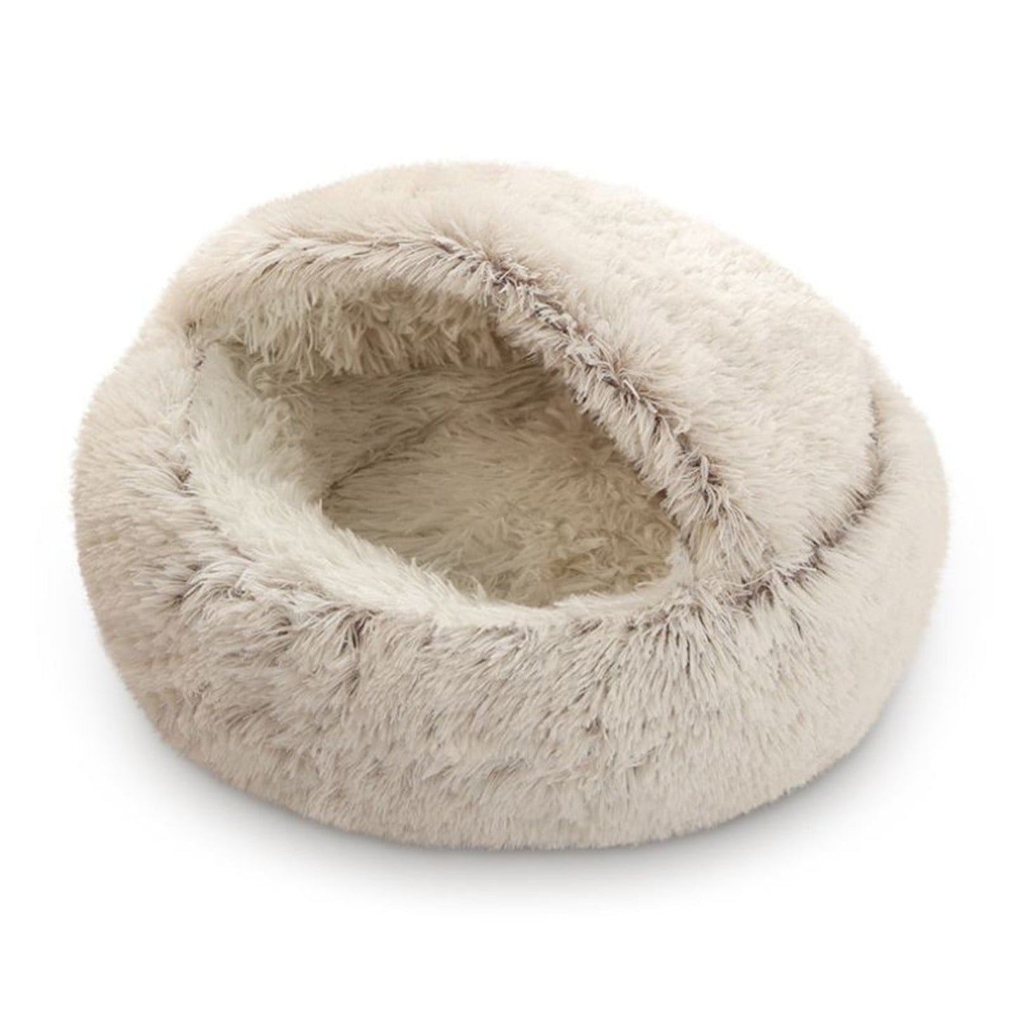 Plush Hooded Pet Bed Cave - Waterproof Base EX Small Coffee