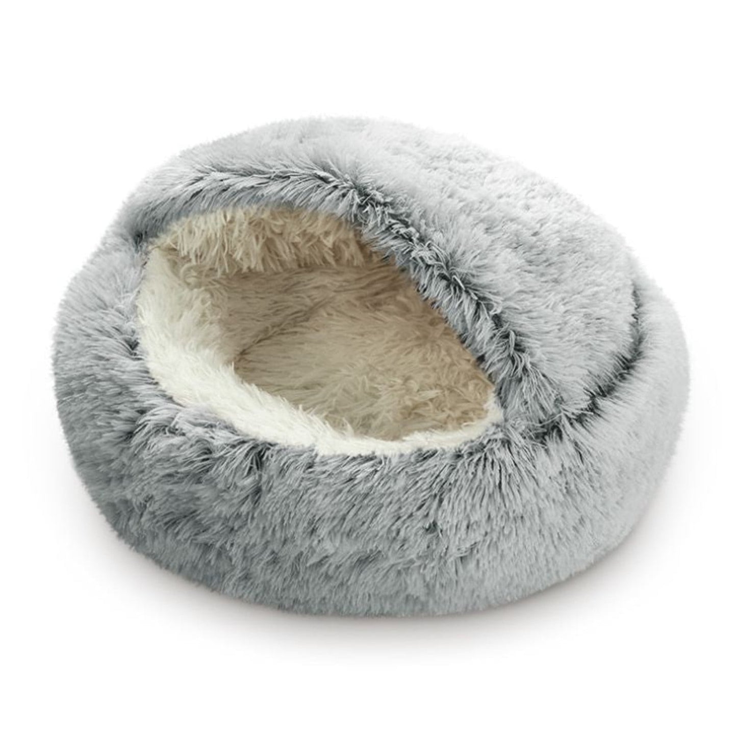 Plush Hooded Cat Bed - Waterproof Base EX Small Gray