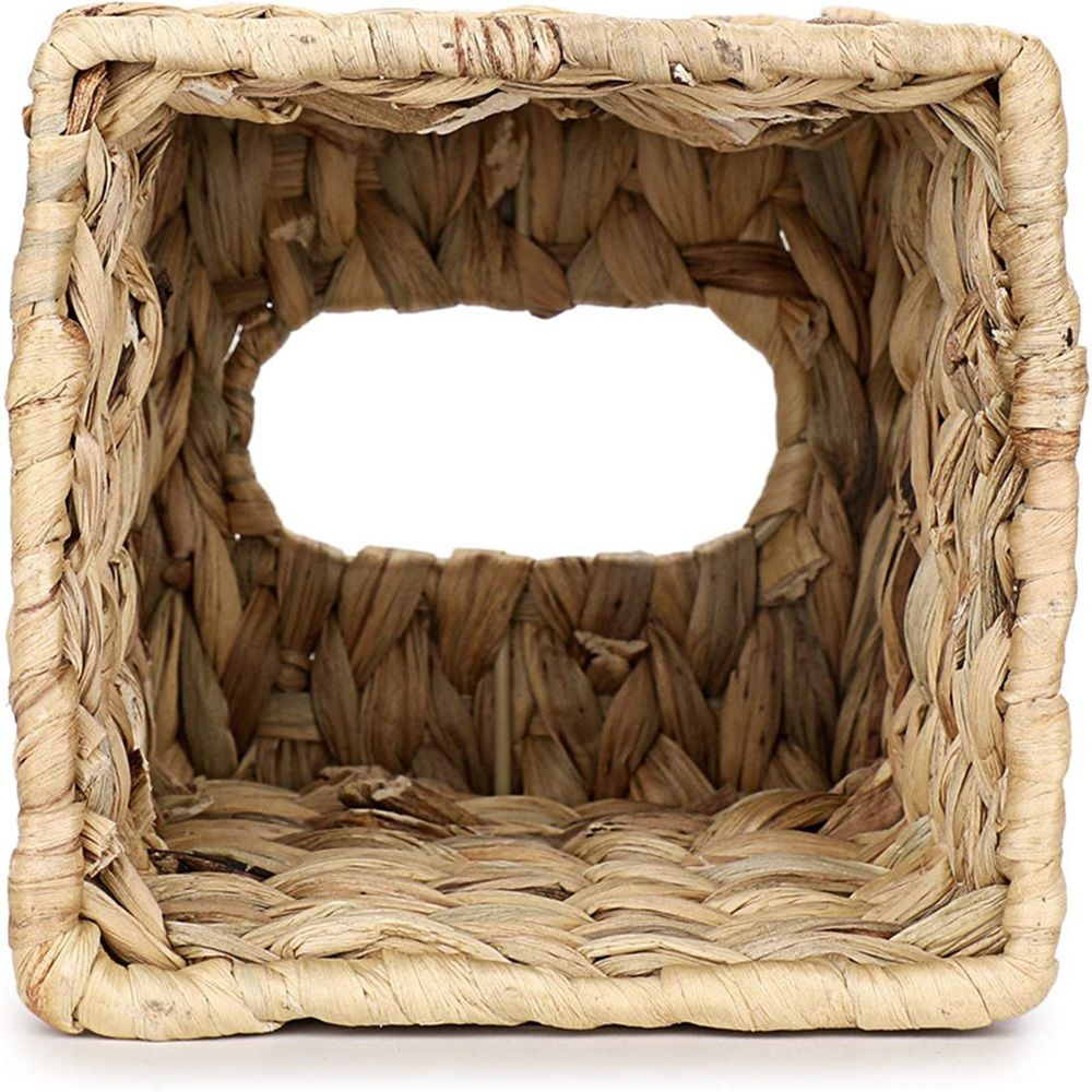 Water hyacinth grass Tissue Box Cover, Rustic Decorative Wicker Water Hyacinth Tissue Box Cover Square for Desk Home spa Office (14.5*14.5*15cm)