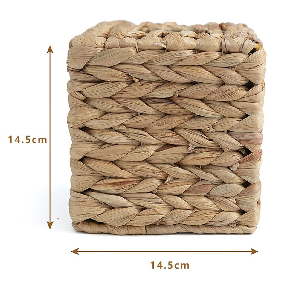 Water hyacinth grass Tissue Box Cover, Rustic Decorative Wicker Water Hyacinth Tissue Box Cover Square for Desk Home spa Office (14.5*14.5*15cm)