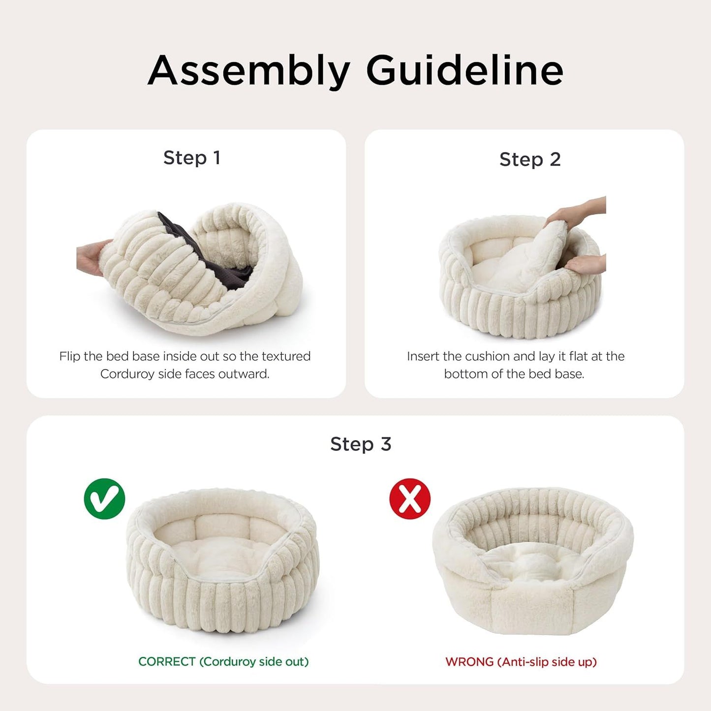 Supersoft Corduroy Cream Washable Pet Bed - Small