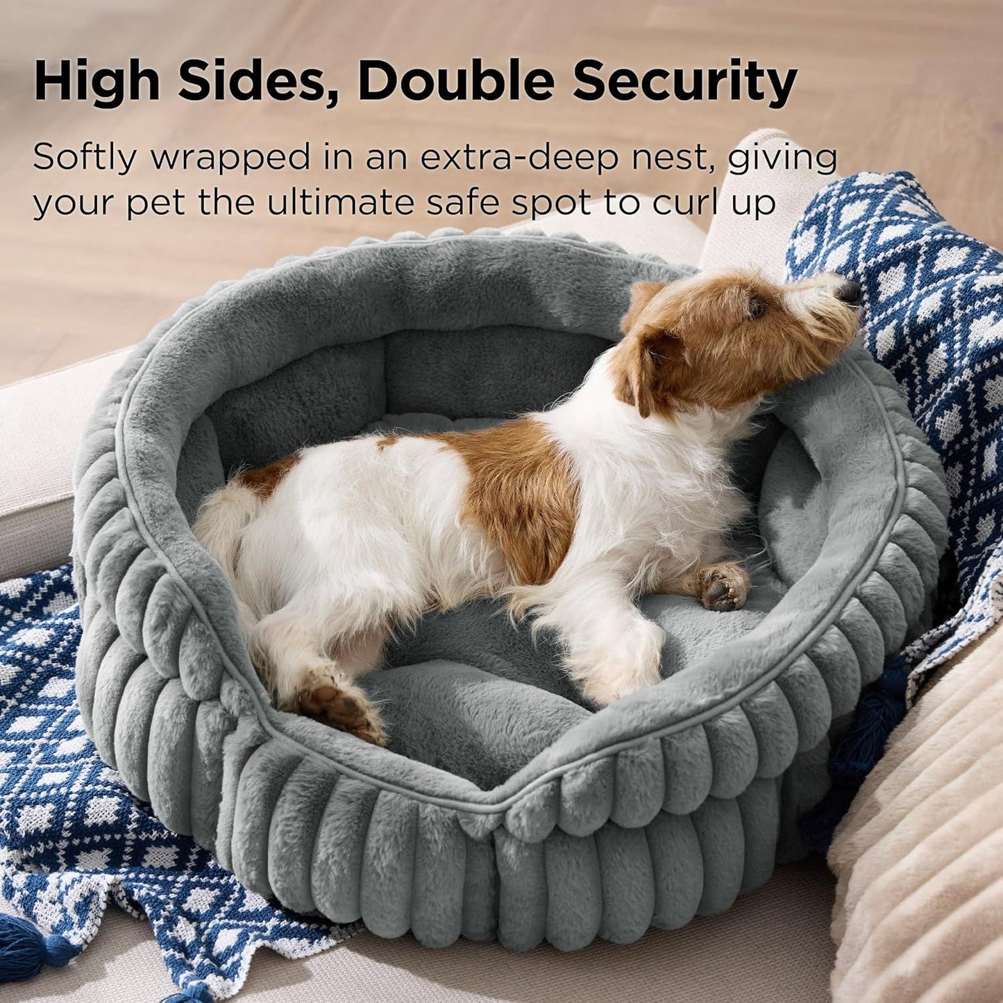 Supersoft Warm Gey Corduroy Washable Pet Bed – Medium