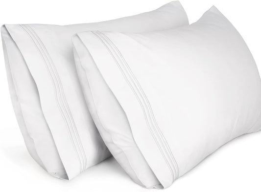 1800 TC Embroidered Soft Brushed Pillowcases White - King