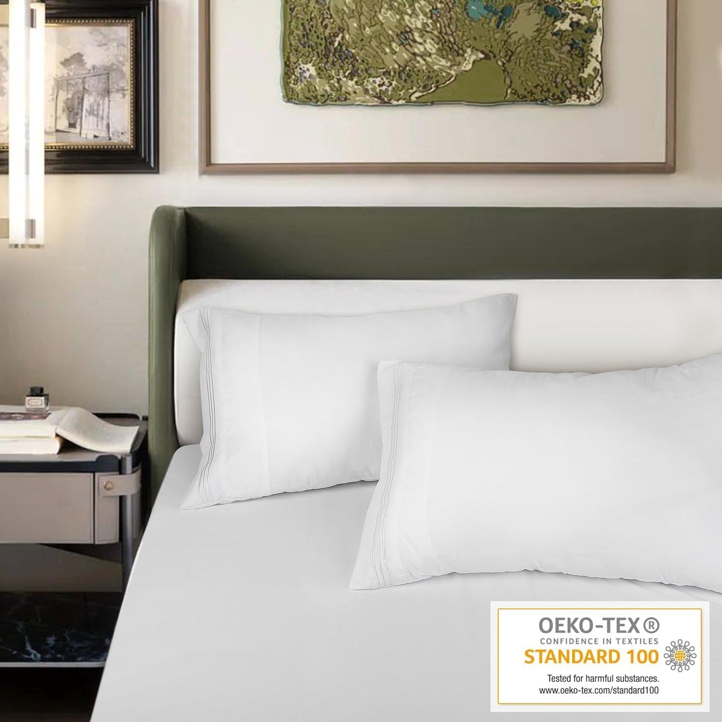 1800 TC Embroidered Soft Brushed Pillowcases White - King