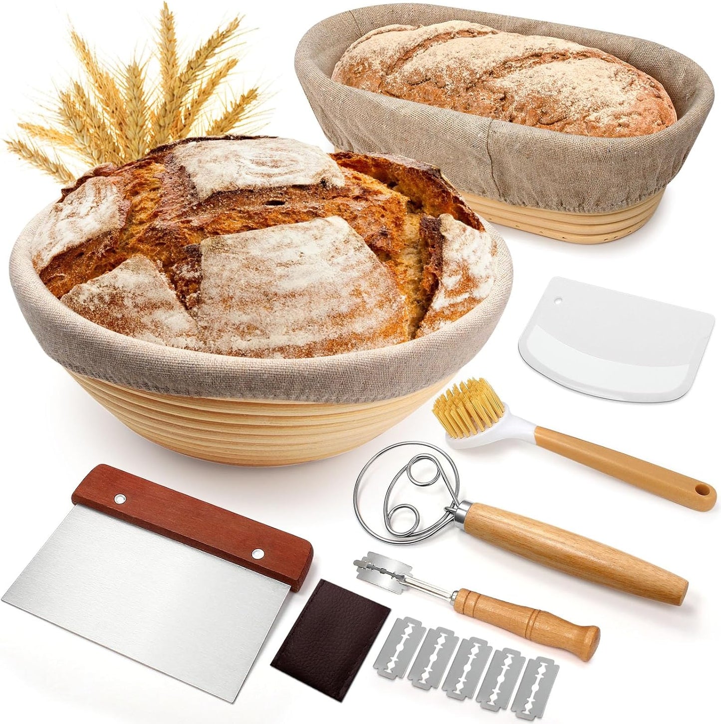 Rattan Banneton Bread Proofing Basket Set | Artisan Sourdough Baking Kit