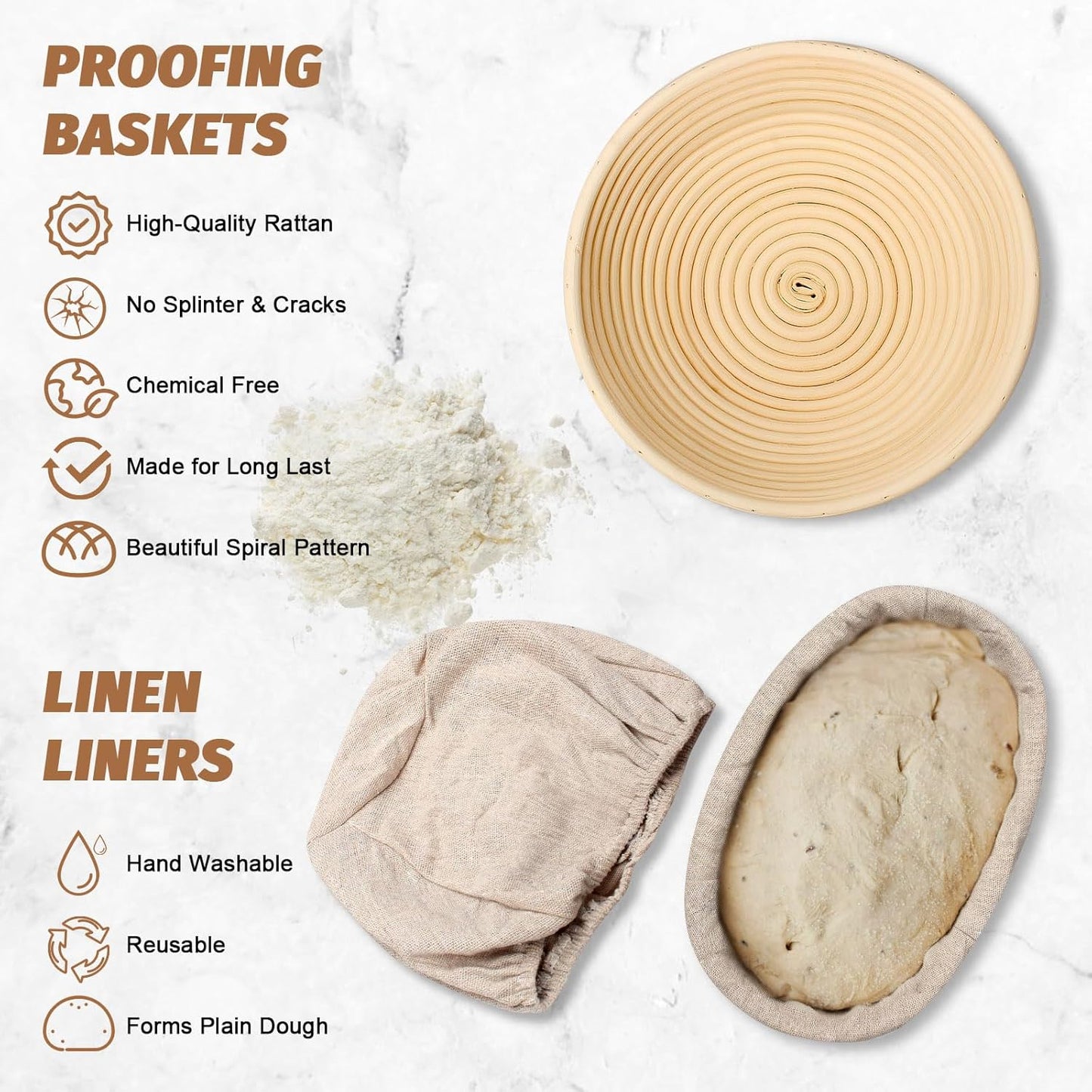 Rattan Banneton Bread Proofing Basket Set | Artisan Sourdough Baking Kit