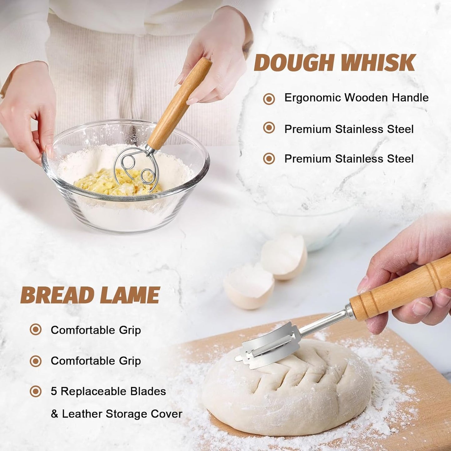 Rattan Banneton Bread Proofing Basket Set | Artisan Sourdough Baking Kit